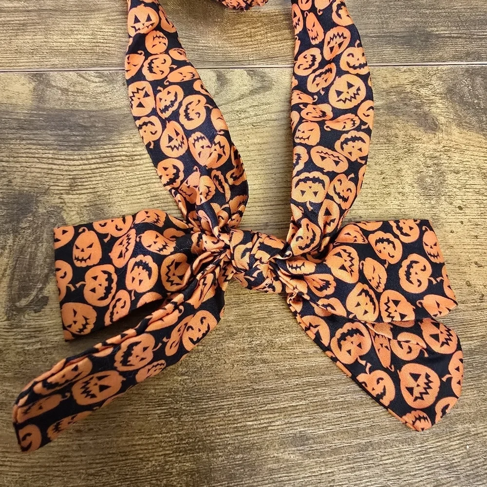 Halloween Pumpkin Print Bow Headband